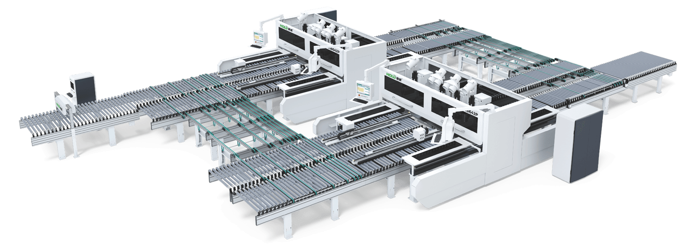 Duplex six-side drilling multi-machine line