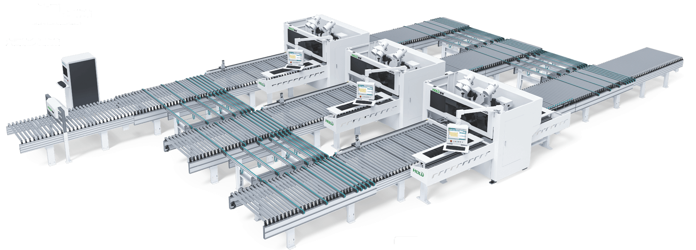 Six-sided drilling multi-machine line